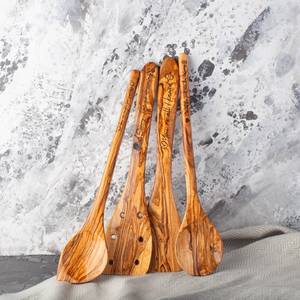 Juego de utensilios de cocina de madera natural premium, ecológicos, chapados en oro rosa, con mango largo, diseño moderno, espátula, cuchara, volteador, cucharón - Product Image 4