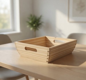 Plateau en bois de pin fait main, portable et durable, pour servir le petit-déjeuner, les collations ou les boissons, design rustique pour la maison ou le bureau, Inde - Product Image 3