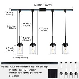 Lampada a Sospensione a 4 Luci Tipo H con Binario da 39,4 Pollici, Illuminazione a Soffitto Sospesa, Include Lampadari e Luci Pendenti - Product Image 6