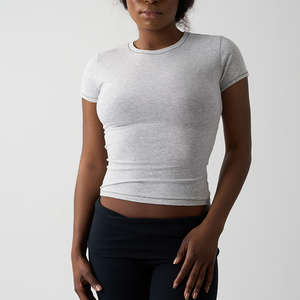 T-shirt en jersey de coton léger et extensible, 90% coton / 10% élasthanne, manches courtes, col rond, ajusté, pour yoga, course à pied, décontracté - Product Image 1