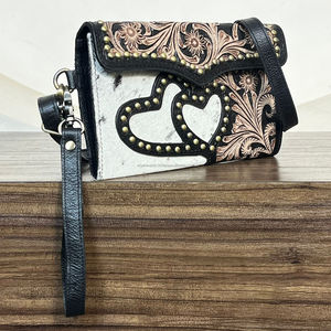 กระเป๋าหนังวัวลายหัวใจแบบทำมือรุ่นใหม่ล่าสุด ชุดกระเป๋าสะพายข้างสไตล์ตะวันตกพร้อมกระเป๋าสตางค์เข้าชุดสำหรับผู้หญิง - Product Image 5