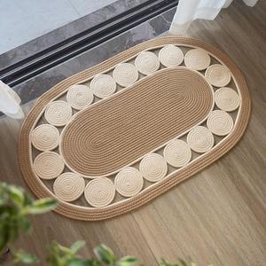 Tapis d'extérieur de luxe personnalisé, moderne, écologique, en coton, fabriqué à la machine, à motif floral, ovale, tressé, adapté aux animaux domestiques, résistant aux taches et antidérapant - Product Image 1