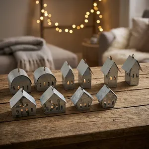 Porte-bougie en acier galvanisé en forme de maison, finition mate, décoration d'intérieur pour style campagnard, Noël, fait main - Product Image 4