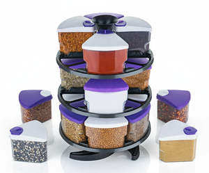 Multi-functional Rotating Kitchen Spice Rack with 12 Glass Seasoning <b>Jars</b> for Storing Various Seasonings - Product Image 1