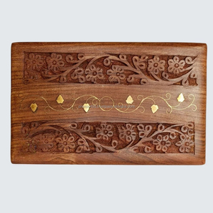 กล่องเก็บของไม้สไตล์วินเทจ ทำมือ ทนทาน ลายสลัก รูปทรงสี่เหลี่ยมผืนผ้า ของตกแต่งบ้าน สำหรับโชว์เครื่องประดับ บุผ้ากำมะหยี่สีน้ำตาล - Product Image 2