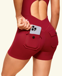 Combinaison asymétrique sans manches rouge pour femme, taille haute, effet ventre plat, gainante, pour le yoga et les activités sportives, coupe ajustée, printemps-été - Product Image 4