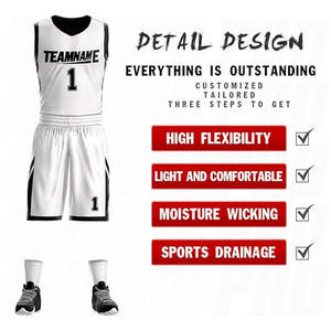 Tenue de basketball réversible personnalisée pas chère, ensemble maillot blanc et noir respirant, personnalisable avec votre nom et votre numéro - Product Image 3