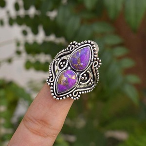 Purple Copper <b>Turquoise</b> Statement <b>Ring</b> for Women Classic Sterling Silver Wedding Gift <b>Ring</b> - Product Image 2