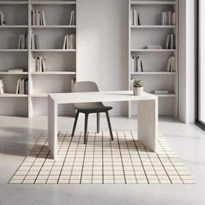 Tapis en laine fait main de qualité supérieure à motif quadrillé moderne - Tapis géométrique minimaliste crème et noir à tissage plat pour la maison et la décoration intérieure - Product Image 3
