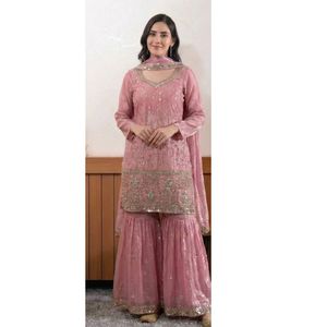 Conjunto de Vestido Palazzo de Seda Fendy para Mujer, a la Moda, con Cuentas y Bordado de Lentejuelas, Kurti con Sharara y Dupatta, Completamente Cosido - Product Image 1
