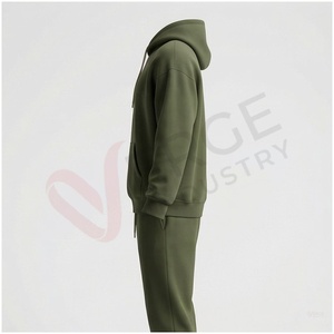 Conjunto Deportivo Unisex con Capucha Color Verde Oliva, Manga Larga, Color Sólido, Informal, Transpirable, Algodón de Peso Medio, Ropa de Otoño, Corte Regular - Product Image 3