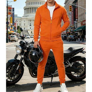 Men's <b>Orange</b> Quarter-Zip Tracksuit Set Knitted Solid Color Streetwear Casual Wear Breathable Polyester Spring Season - Product Image 5
