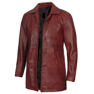 Customized Color Genuine Leather Men's Overcoat with Turn-<b>down</b> Collar Anti-Wrinkle Duck <b>Down</b> Filled OEM Service - Product Image 3