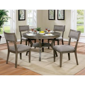 Rustic Grey <b>Solid</b> <b>Wood</b> Round Dining <b>Table</b> with Shelf 1pc Furniture for Dining Room - Product Image 4