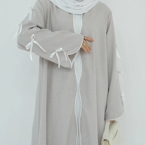 Abaya pour femmes grande taille de bonne qualité, à porter toute l'année, évasée, brodée, à manches longues, en polyester, en mousseline de soie, en georgette, longueur au sol - Product Image 5