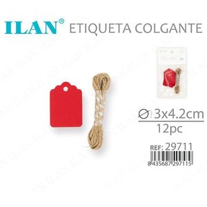 Etichetta da appendere Ilan 3x4,2 cm rossa con cordino, 12 pezzi per etichette di abbigliamento - Product Image 2