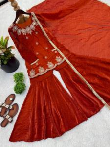 Traje Sharara Palazzo de Seda Fendy para Mujer, Bordado con Lentejuelas y Trabajo Zarkan, Dupatta, Ropa de Fiesta, Traje Étnico para Boda - Product Image 5