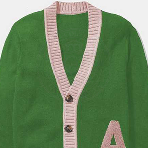 Cárdigan Verde de Punto para Hermandades y Fraternidades, Bordado con Letra Griega Rosa, Cuello en V, de Algodón Grueso y Felpa, para Hombre y Mujer - Product Image 4
