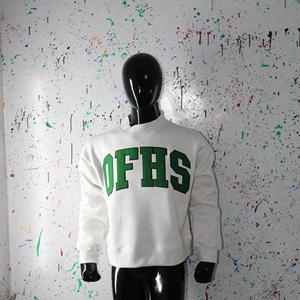 OFHS WHITE <b>Mock</b> <b>Neck</b> Sweatshirt 100% GREEN Applique Embroidery wide <b>neck</b> Sweatshirt Finer Threads - Product Image 3