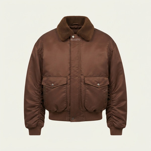 REDDITO SPORTS <b>Brown</b> Men's Bomber <b>Jacket</b> Solid Color Polyester Waterproof Windproof Casual Winter Wear Stand Collar Regular Fit - Product Image 1