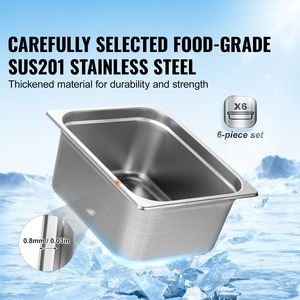 Set di 6 Vassoi Antiaderenti per Buffet da 6 Pollici, Profondità 6 Pollici, in Acciaio Inox Commerciale, Spessore 0,8 mm, per Hotel e Ristoranti - Product Image 2