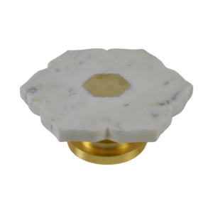 Support à gâteau en marbre avec base métallique, design rond rotatif mobile pour la décoration intérieure, vaisselle de fête d'anniversaire, fabriqué en matériau PC - Product Image 1