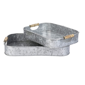 Rustic Galvanized Metal Serving <b>Trays</b> with Wood Handles Rectangular for Serving <b>Cocktails</b> Appetizers Snacks and Other Food - Product Image 3