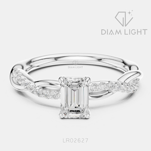 Bague de fiançailles en or blanc 14 carats avec diamant de laboratoire certifié IGI, taille émeraude 0,50 carat, bijoux fins - Product Image 1
