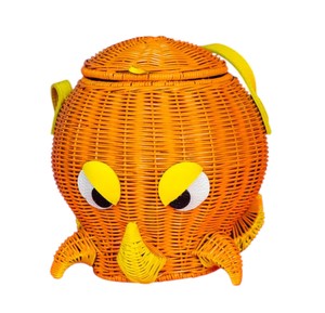 Orange Rattan Octopus Shape <b>Storage</b> <b>Basket</b> With Yellow Eyes And Tentacles Portable Animal Design Woven Bag - Product Image 5