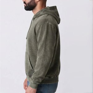 Sudadera con capucha para hombre, verde oliva, con cremallera, corte regular, algodón, felpa francesa, informal, para otoño, color liso, diseño con bolsillos, transpirable, tejido de punto - Product Image 4
