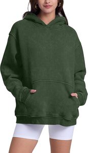 Sweat-shirt à capuche streetwear pour femme, couleur unie, 100 % coton tricoté, respirant, manches longues, avec poches, service OEM hiver - Product Image 4