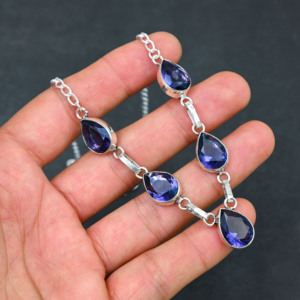 Collier de luxe pour femme en argent sterling avec améthyste personnalisée, perle de culture de laboratoire et perle d'eau douce en forme de poire, 18 pouces, cadeau de mariage - Product Image 1