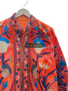 Unisex uzbeko bordado a mano Floral patrón abrigo mujer Boho Hippie estilo primavera algodón Suzani terciopelo chaqueta invierno tejido para - Product Image 5