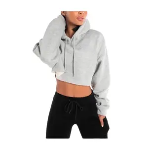 Excellent Quality Top Trending Women Gray Color Stylish Crop Hoodies Available In Customized Design hoodies