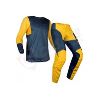 Set Jersey dan Celana Balap Motorcross Pria Lengan Panjang Warna-Blok Cepat Kering Spandex Polyester Perlengkapan Motor Semua Musim