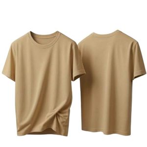 เสื้อยืดผู้ชายสีน้ำตาลเรียบง่ายสไตล์โอเวอร์ไซส์แขนสั้นสำหรับใส่ไปงานปาร์ตี้ - Product Image 1