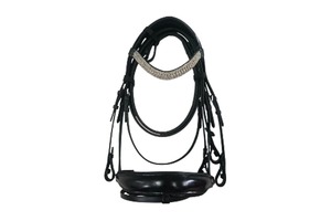 Bridon rembourré en cuir véritable noir orné de strass avec ferrures en acier inoxydable – Élégant et durable – Taille personnalisable – Fabricant et fournisseur - Product Image 2
