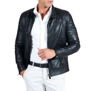 Veste en cuir pour homme, coupe droite élégante, en cuir de vachette véritable, manches longues, fermeture éclair, style hiver. - Product Image 3