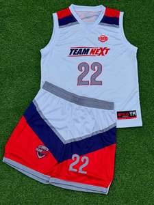 Ensemble de maillots de basket-ball personnalisés, meilleur matériau, blanc, rouge, bleu, sublimé, 22, unisexe, adulte, séchage rapide, sans manches, col en V, athlétique - Product Image 1