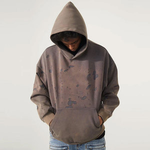 Sudadera con Capucha Desgastada Estilo Urbano, Sudadera de Peso Medio con Aspecto Desgastado, Mezcla de Algodón, Estilo Urbano para Hombre - Product Image 1