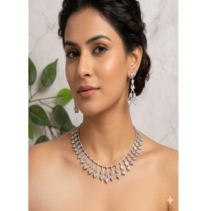 Royal Silver Plated <b>Crystal</b> Necklace and Earrings <b>Set</b> Women's Classic Water Drop Fashion Jewelry Wedding Jewelry <b>Sets</b> - Product Image 1