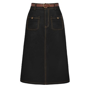 Dark Blue Jean Skirts for Women High Waisted Below Knee Denim Skirts Premium Quality Packet Style - Product Image 1