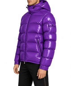 <b>Men's</b> <b>Purple</b> Hooded Puffer Jacket Solid Color Polyester Filled Windproof Zipper Closure Casual Winter Wear Regular Fit Front - Product Image 2
