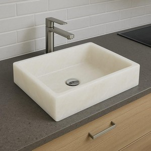 Lavabo Rectangular de Ónix Blanco Afgano, Acabado Cepillado, Resistente al Fuego, Diseño Moderno, Lavabo para Baño de Hotel - Product Image 4