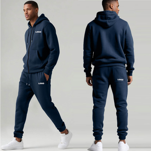 Conjunto Deportivo Unisex con Sudadera con Cremallera Completa Negra, Pantalones Deportivos de Felpa Casuales para Todas las Temporadas, Corte Regular, Color Sólido, con Bolsillos, Zapatillas Blancas - Product Image 1