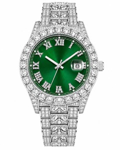 Reloj de Lujo Unisex con Esfera Verde, Diamantes Moissanite, Movimiento ETA, Correa de Acero Inoxidable, Cuarzo Analógico, Cristal de Zafiro y Cierre Desplegable - Product Image 1