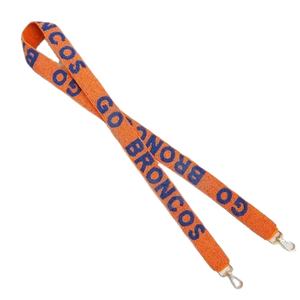 Go Broncos, correas personalizadas para bolso con cuentas de semillas de oro blanco, 'Hook Em Horns', accesorio de moda, correa para monedero con cuentas - Product Image 1