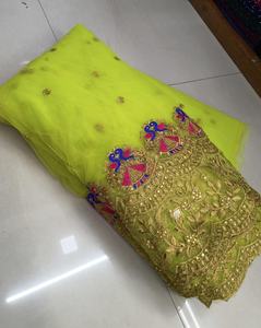 Heavy <b>Embroidery</b> Zari Peacock Motif Multi-color Thread Work Fabric, Luxury Ethnic Designer Brocade <b>Material</b> For Dresses Fabric - Product Image 2