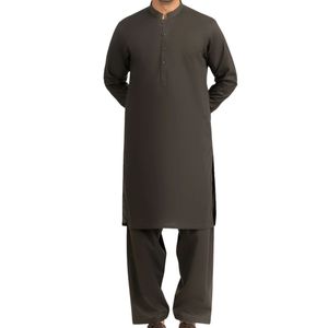 Shalwar Kameez Gris Carbón Liso de Alta Calidad, Transpirable, Suave al Tacto, Ajuste Cómodo, Tradicional Pakistaní para Hombre - Product Image 1