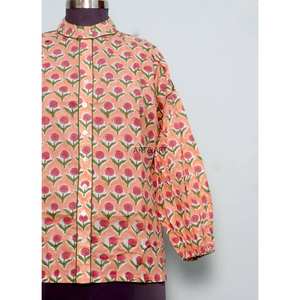 Blusa de Mujer Estilo Camisa, Diseño Floral Vintage, 100% Algodón Ecológico, Transpirable, Mangas Abullonadas, Cuello Redondo, para Verano - Product Image 2